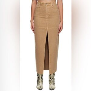 Reformation Camel denim Midi Skirt with Front Slit